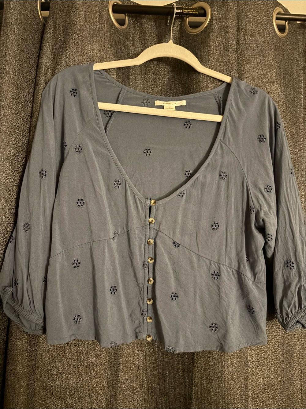 O'Neill Slate Blue Eyelet Button-Front Blouse
